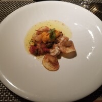 オステリア ブッビーノ - Antipasto　真鱈白子 生雲丹 ホワイトアスパラガス 焦がしバター