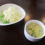 エビス カフェ - ランチのサラダと かき玉スープ。　　　　　2020.03.15