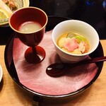 Kurashiki Koura Honten - 前菜　冷製玉葱スープと豆腐