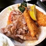 Hinoshokudou - あじフライ焼肉780円、焼肉が冷たくて、心も冷めてしまいました。詳しくは本文にて。。