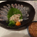 食彩庵 わたつみ - 皮剥の薄造り・肝ポン酢