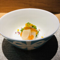 北新地 すし通 - 帆立いくら菜の花にカラスミ掛け