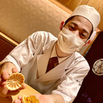 銀座 しのはら - 八寸のお盆に乗らなかった一品。フォアグラ最中は、アンポ柿にウイスキーゼリーが。