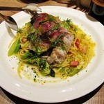 キッチンリブス - 鯖、グリーンアスパラ、パンチェッタのパスタ