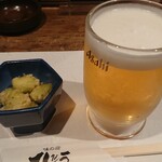 Jidori Sumibi Yakiaji No Mise Tenryou - 揚げそら豆・ビール