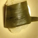 大原羽二重米の笹蒸し、蕗の薹味噌