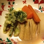 柊家 - 炊き合わせ、穴子、たらの芽天ぷら、豆乳湯波