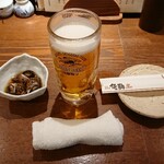 北前居酒屋 佐勘 - ドリンク写真:生ビールとお通し