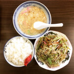 精華園 - 野菜炒め＋スープ大＋ご飯大