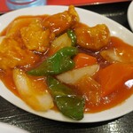 中華 珍来麺工房 - ・「2品定食(¥750)」の酢豚。