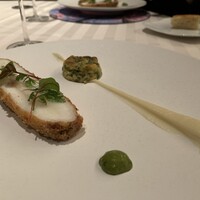 エノテーカ ピンキオーリ 名古屋 - エイを詰めた平目のフリット　根セロリのクレーマと林檎