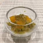 Pluie dete - このグラニテが芳香素晴らしい、春菊のグラニテは人生初。デコポン、オレンジリキュールのジュレ、爽やかなフレイバーでした