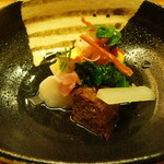 先付（口子、大徳寺麩、帆立、菜の花、蕗）