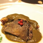 銀座 杉もと - 蒸し鮑の肝あんかけ　赤粒胡椒