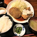 Yakitori Mizutaki Fukunotori - 200323月　東京　焼鳥水炊きふくの鳥馬喰横山店　ビッグハンバーグとチキン南蛮のセット950円