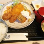 魚肴酒場 よし乃 - フライ盛り（牡蠣・あじ・ガリタルさば）定食