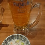 umakaraagetoizakameshimiraizaka - お通し 330円 ビール 328円