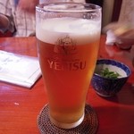 ん。 - 一口飲んでしまったヱビスビール中生