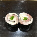 日本橋蛎殻町 すぎた - 〆鯖 あさつき ガリの海苔巻き