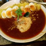 ぽか羅 - チーズハンバーグカレー大盛に煮卵 辛口