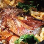 Red sea bream rice cooked in a copper pot
