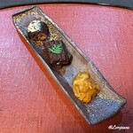 御料理 寺沢 - 鰯のｶﾚｰ煮､鰻山椒煮､自家製 塩海胆