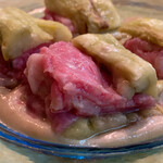 おき野 - ナスと牛肉のゴマクリーム添え