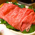 旬菜食房栖玄 - 近江牛のシャブシャブ：　法蓮草、三輪そーめん