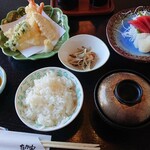 なか安 - 天ぷら刺身定食