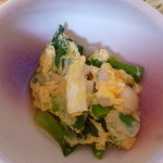 ネギ、ホタテの卵とじ