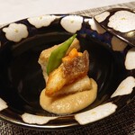 食べるお宿 浜の湯 - 蓮根餅と紅葉鯛フォアグラソース