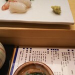 築地寿司清 - 牡丹海老のお造り 肝醤油で。