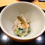 玄斎 - 和え物～タアサイ（中国野菜）と菜の花 くすみ茸の平茸とこんにゃくの白和え