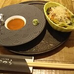 うなぎ茶屋 かつら - おばんざいセット(きびなごの刺身と春野菜のごま和え)