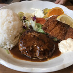 レストラン・エスカルゴ - ハンバーグと魚のフライ定食