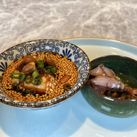 中国意境菜 白燕 - コースメニューのよだれ鷄と蛍烏賊のねぎ和え