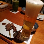 Yakitori Miyakawa - ビール２杯目位かな？ちょっと泡が多いよね？