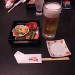 うまか粋亭 - 料理写真:生ビールと御通し。