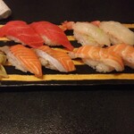 うまか粋亭 - 赤身、大赤海老、サーモン腹(トロ)背中‼️旨いねぇ❗️