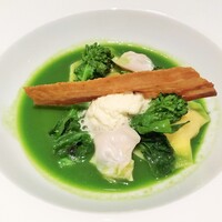 フランス料理 タンモア - ハマグリと菜の花のスープ仕立て、スペックの香り 