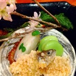 御料理 古川 - 熊本の地鮎のあられ揚げ、飯蛸、空豆