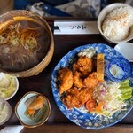 峠そば - 本日の定食、蕎麦とから揚げ