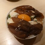 旬蕾 - ホタルイカの醤油漬け丼　無理やり玉子を乗せました(20-03)