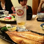 まぐろ丼　加一 - ほっけの大きさと、生中の比較♪