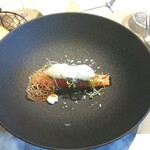 La Brianza - 脂の乗ったサクラマスのカルパッチョ。前回とは薬味の仕立てが少し違うのも素敵☆ 今回は柚子の泡プラスでふわふわ。