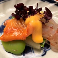 木山 - ハマボウフウ　一粒マメ　クルマエビ　茶碗蒸しのソース