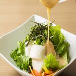 Homemade yuzu tofu sesame salad
