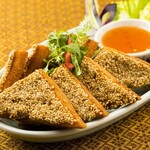 Khanom Pan Nam / Shrimp and minced pork toast