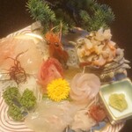福松荘 - 刺身五点盛合せ♪平目、ブダイ、サザエ、エビ、その他、超新鮮♪