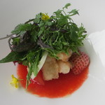 無彩庵　池田 - 天使の海老のフリット　苺とフランボワーズビネガーのドレッシング